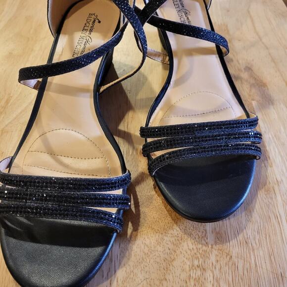 Badgley Mischka Black Rhinestone Strappy Wedge Worn Once Designer size 10 - Picture 2 of 9